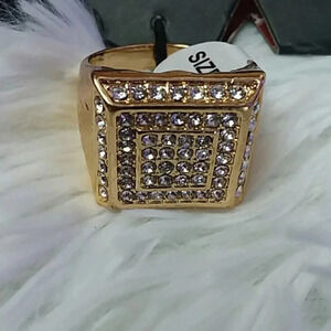 New Iced Out Cuban Gold Plated Band Ring Size 12 Men Diamond Bling